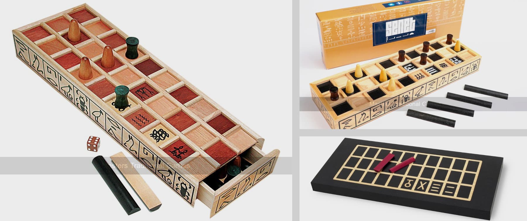 Photos of Senet boards sold by Masters Traditional Games